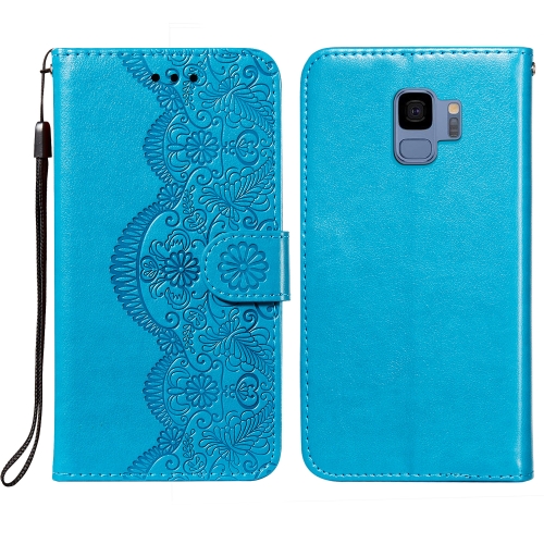 

For Samsung Galaxy S9 Flower Vine Embossing Pattern Horizontal Flip Leather Case with Card Slot & Holder & Wallet & Lanyard(Blue)