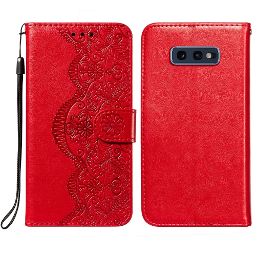 

For Samsung Galaxy S10e Flower Vine Embossing Pattern Horizontal Flip Leather Case with Card Slot & Holder & Wallet & Lanyard(Red)