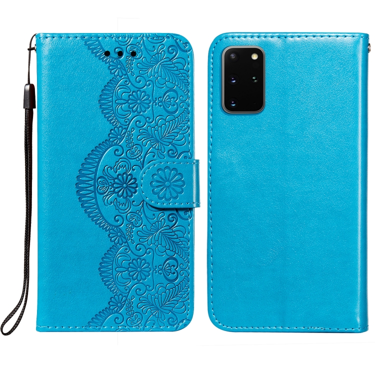 

For Samsung Galaxy S20 Plus Flower Vine Embossing Pattern Horizontal Flip Leather Case with Card Slot & Holder & Wallet & Lanyard(Blue)