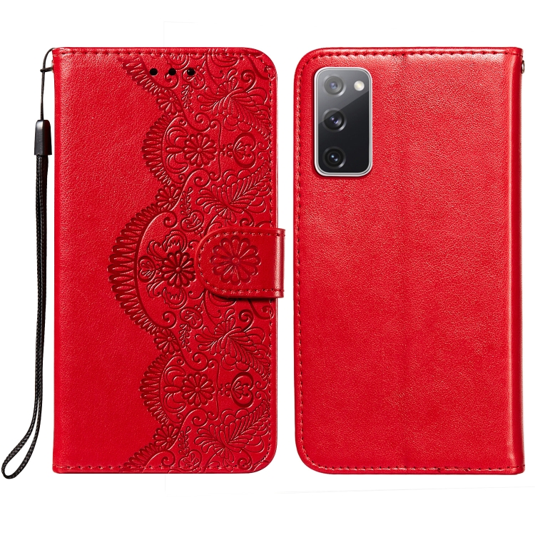 

For Samsung Galaxy S20 FE Flower Vine Embossing Pattern Horizontal Flip Leather Case with Card Slot & Holder & Wallet & Lanyard(Red)