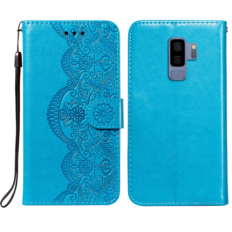 

For Samsung Galaxy S9 Plus Flower Vine Embossing Pattern Horizontal Flip Leather Case with Card Slot & Holder & Wallet & Lanyard(Blue)