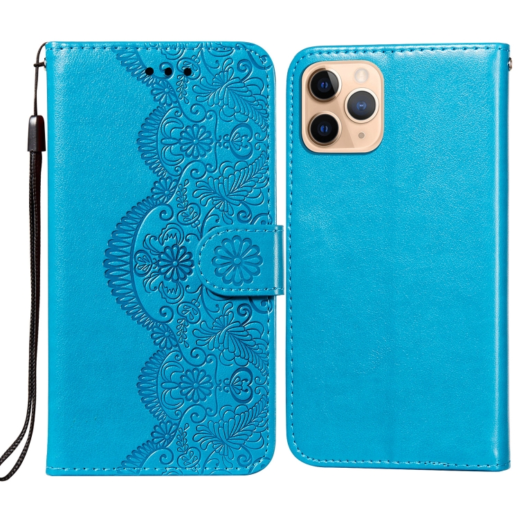 

Flower Vine Embossing Pattern Horizontal Flip Leather Case with Card Slot & Holder & Wallet & Lanyard For iPhone 11 Pro Max(Blue)