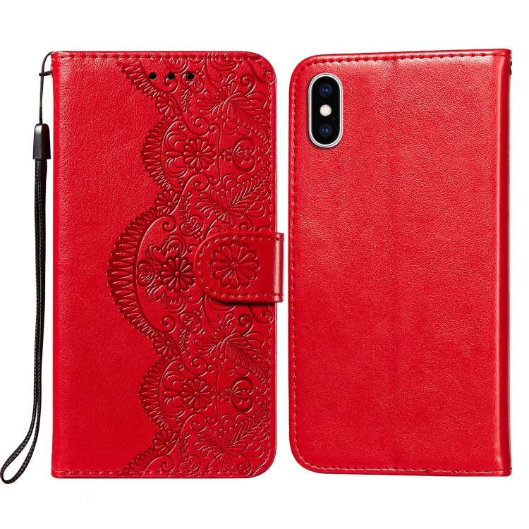 

Flower Vine Embossing Pattern Horizontal Flip Leather Case with Card Slot & Holder & Wallet & Lanyard For iPhone XS Max(Red)