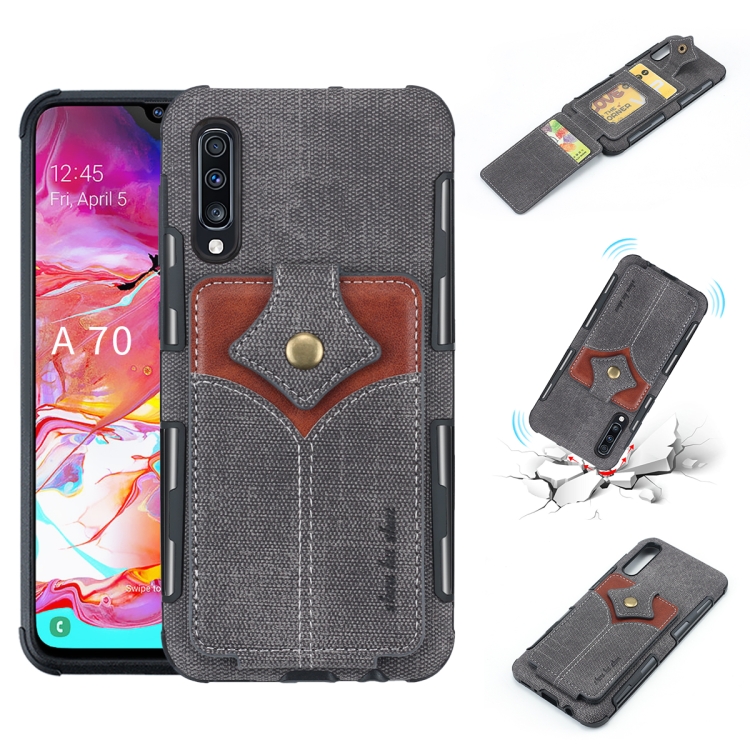 

For Galaxy A70 Cloth Texture + PU + TPU Shockproof Protective Case with Card Slots(Black)