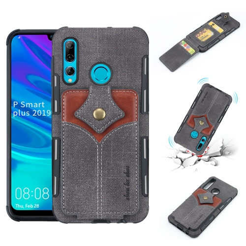 

For Huawei P Smart+ 2019 Cloth Texture + PU + TPU Shockproof Protective Case with Card Slots(Black)