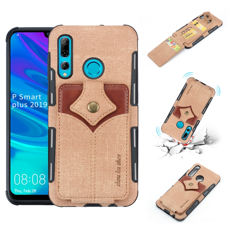 

For Huawei P Smart+ 2019 Cloth Texture + PU + TPU Shockproof Protective Case with Card Slots(Khaki)
