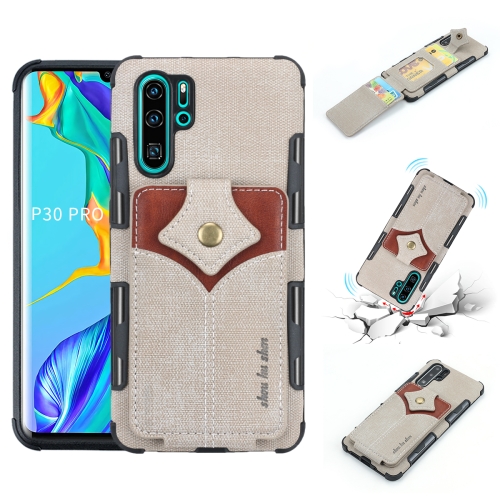 

For Huawei P30 Pro Cloth Texture + PU + TPU Shockproof Protective Case with Card Slots(Khaki)