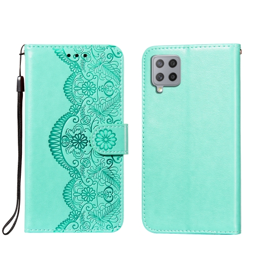 

For Samsung Galaxy A42 5G Flower Vine Embossing Pattern Horizontal Flip Leather Case with Card Slot & Holder & Wallet & Lanyard(Green)