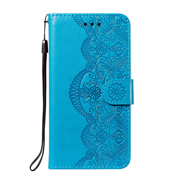

For Samsung Galaxy A70e Flower Vine Embossing Pattern Horizontal Flip Leather Case with Card Slot & Holder & Wallet & Lanyard(Blue)