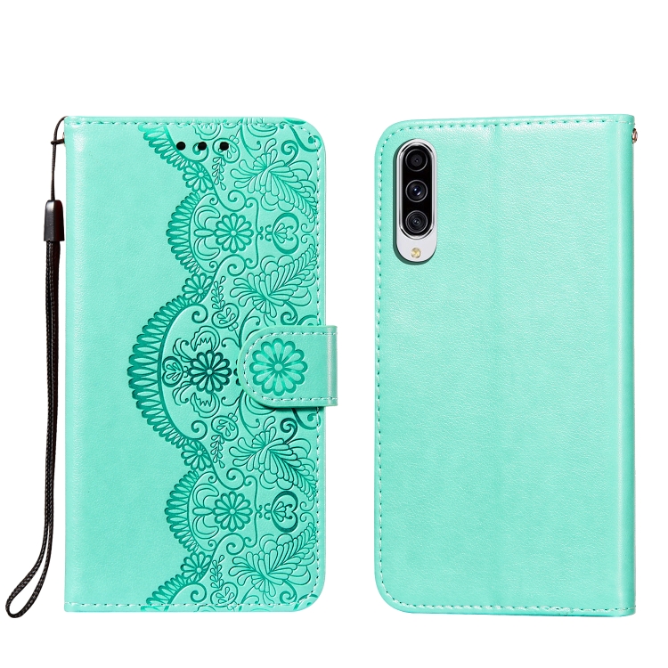 

For Samsung Galaxy A70s Flower Vine Embossing Pattern Horizontal Flip Leather Case with Card Slot & Holder & Wallet & Lanyard(Green)