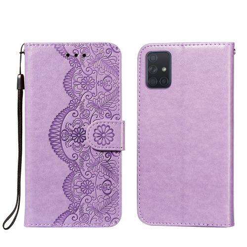 

For Samsung Galaxy A71 4G Flower Vine Embossing Pattern Horizontal Flip Leather Case with Card Slot & Holder & Wallet & Lanyard(Purple)