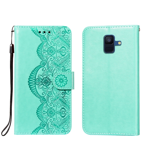 

For Samsung Galaxy A6 (2018) Flower Vine Embossing Pattern Horizontal Flip Leather Case with Card Slot & Holder & Wallet & Lanyard(Green)