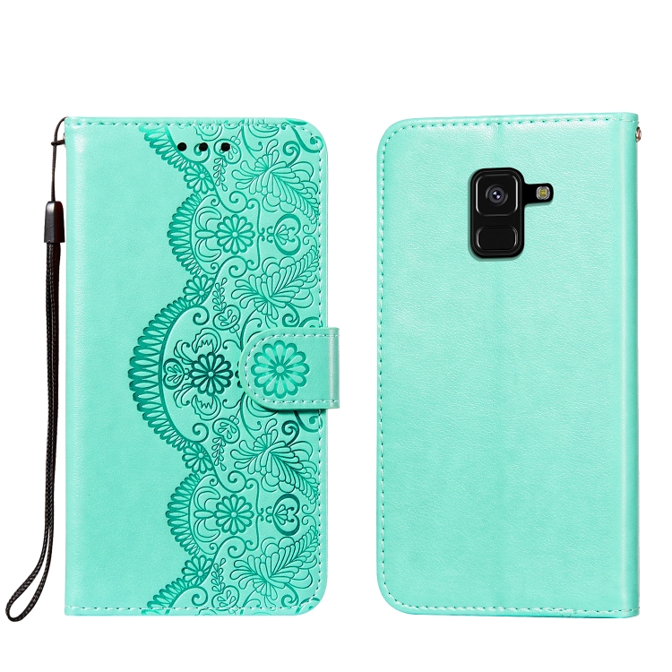

For Samsung Galaxy A5 (2018) Flower Vine Embossing Pattern Horizontal Flip Leather Case with Card Slot & Holder & Wallet & Lanyard(Green)