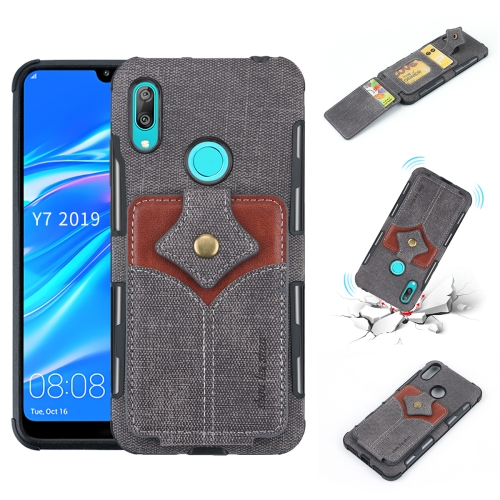 

For Huawei Y7 (2019) Cloth Texture + PU + TPU Shockproof Protective Case with Card Slots(Black)