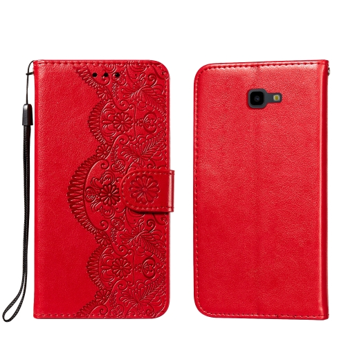 

For Samsung Galaxy J4+ Flower Vine Embossing Pattern Horizontal Flip Leather Case with Card Slot & Holder & Wallet & Lanyard(Red)