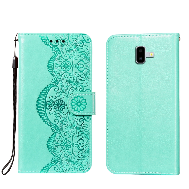 

For Samsung Galaxy J6+ Flower Vine Embossing Pattern Horizontal Flip Leather Case with Card Slot & Holder & Wallet & Lanyard(Green)
