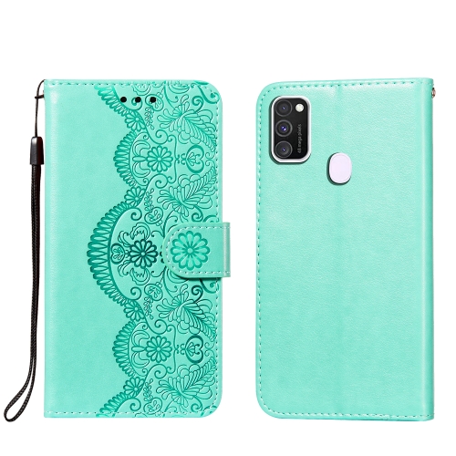 

For Samsung Galaxy M30s / M21 Flower Vine Embossing Pattern Horizontal Flip Leather Case with Card Slot & Holder & Wallet & Lanyard(Green)