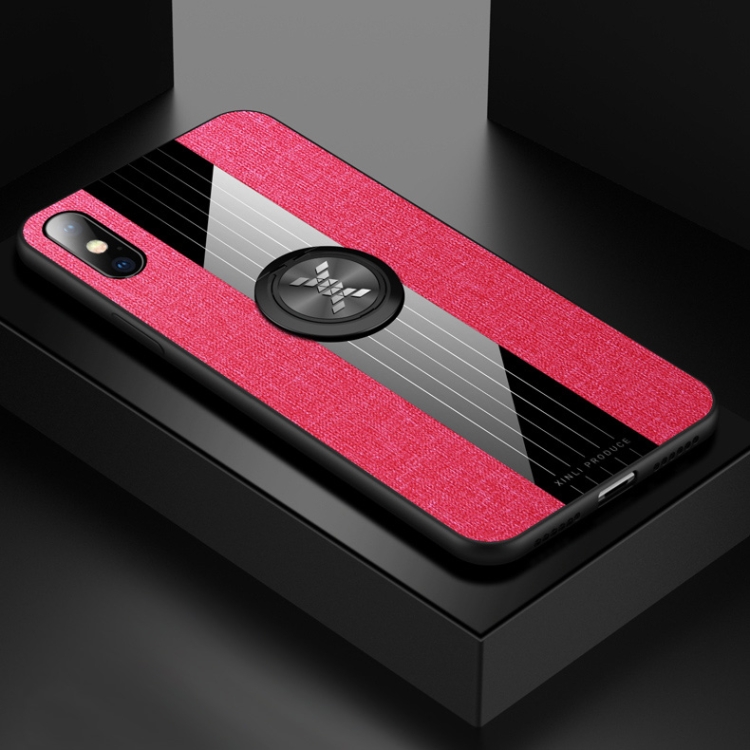 

For iPhone XS Max XINLI Stitching Cloth Textue Shockproof TPU Protective Case with Ring Holder(Red)