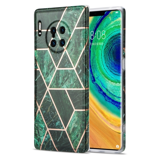 

For Huawei Mate 30 Pro Electroplating Stitching Marbled IMD Stripe Straight Edge Rubik Cube Phone Protective Case(Emerald Green)