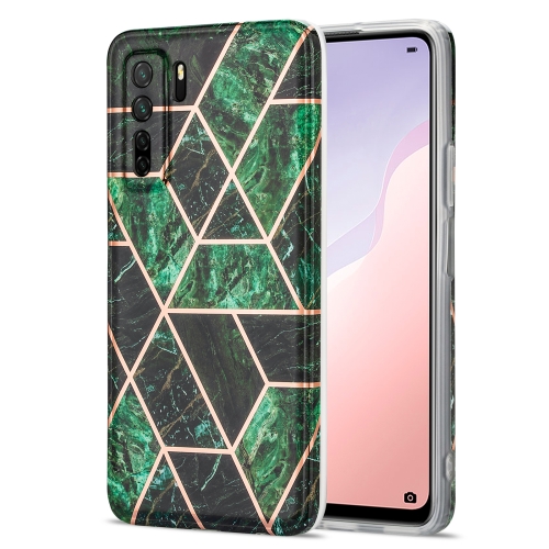 

For Huawei nova 7 SE Electroplating Stitching Marbled IMD Stripe Straight Edge Rubik Cube Phone Protective Case(Emerald Green)