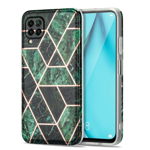 

For Huawei P40 lite Electroplating Stitching Marbled IMD Stripe Straight Edge Rubik Cube Phone Protective Case(Emerald Green)