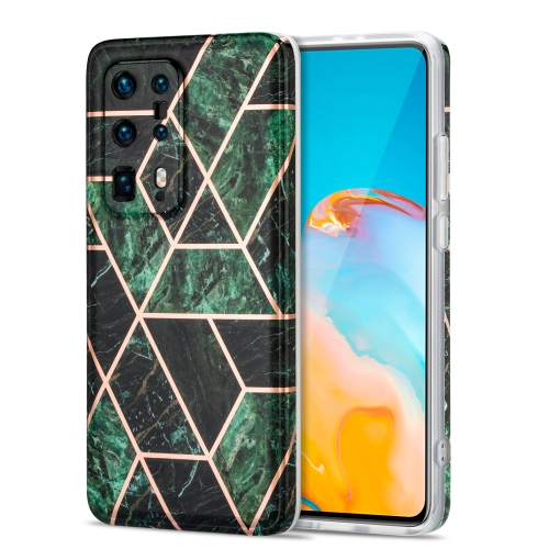 

For Huawei P40 Pro+ Electroplating Stitching Marbled IMD Stripe Straight Edge Rubik Cube Phone Protective Case(Emerald Green)