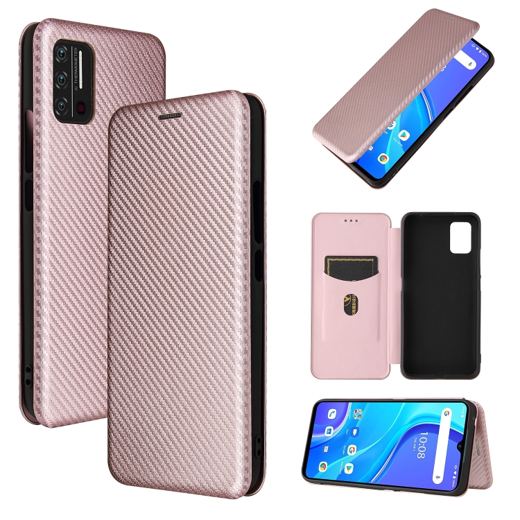 

For UMIDIGI A7S Carbon Fiber Texture Magnetic Horizontal Flip TPU + PC + PU Leather Case with Card Slot(Pink)