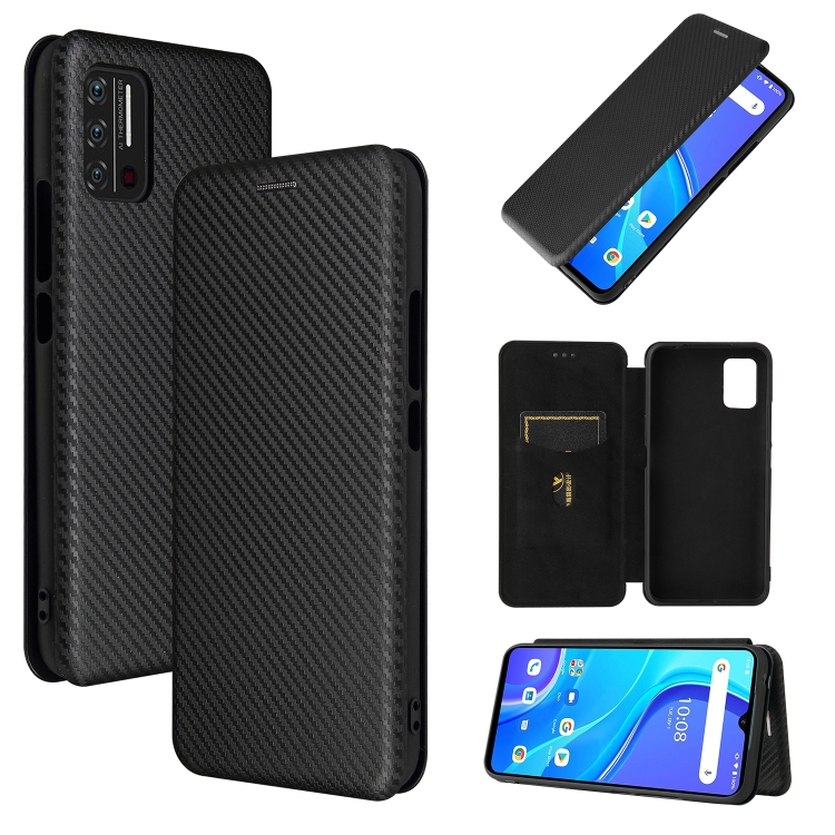 

For UMIDIGI A7S Carbon Fiber Texture Magnetic Horizontal Flip TPU + PC + PU Leather Case with Card Slot(Black)