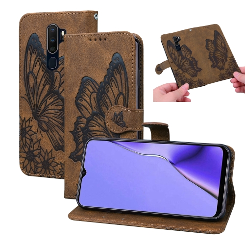 

For OPPO A9 (2020) Retro Skin Feel Butterflies Embossing Horizontal Flip Leather Case with Holder & Card Slots & Wallet(Brown)