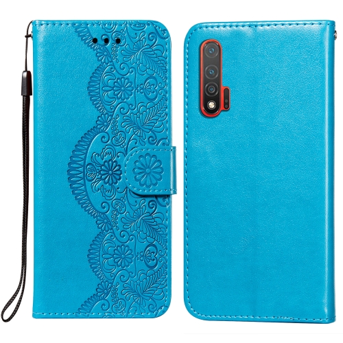 

For Huawei nova 6 Flower Vine Embossing Pattern Horizontal Flip Leather Case with Card Slot & Holder & Wallet & Lanyard(Blue)