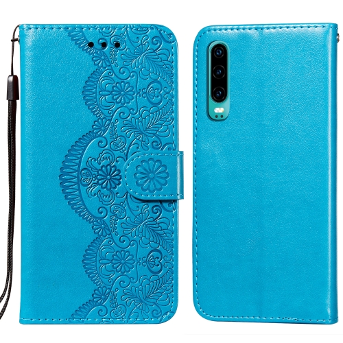

For Huawei P30 Flower Vine Embossing Pattern Horizontal Flip Leather Case with Card Slot & Holder & Wallet & Lanyard(Blue)