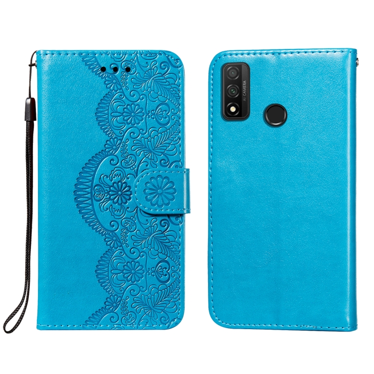 

For Huawei P smart 2020 Flower Vine Embossing Pattern Horizontal Flip Leather Case with Card Slot & Holder & Wallet & Lanyard(Blue)