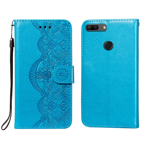 

For Huawei Honor 7S / Y5 (2018) Flower Vine Embossing Pattern Horizontal Flip Leather Case with Card Slot & Holder & Wallet & Lanyard(Blue)