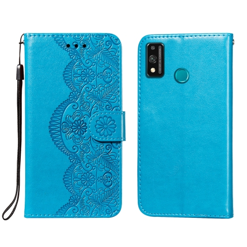 

For Huawei Honor 9X Lite Flower Vine Embossing Pattern Horizontal Flip Leather Case with Card Slot & Holder & Wallet & Lanyard(Blue)