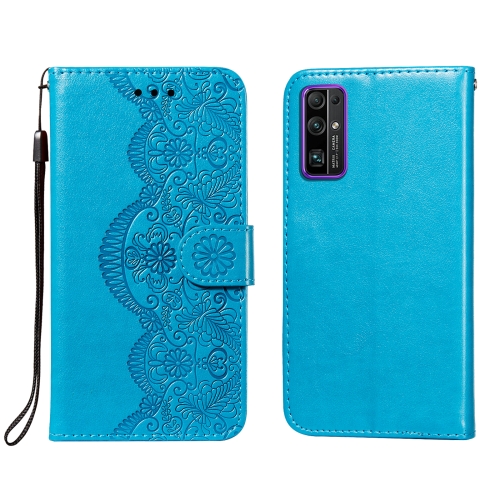 

For Huawei Honor 30 Flower Vine Embossing Pattern Horizontal Flip Leather Case with Card Slot & Holder & Wallet & Lanyard(Blue)