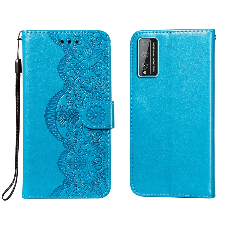 

For Huawei Honor Play 4T Pro Flower Vine Embossing Pattern Horizontal Flip Leather Case with Card Slot & Holder & Wallet & Lanyard(Blue)