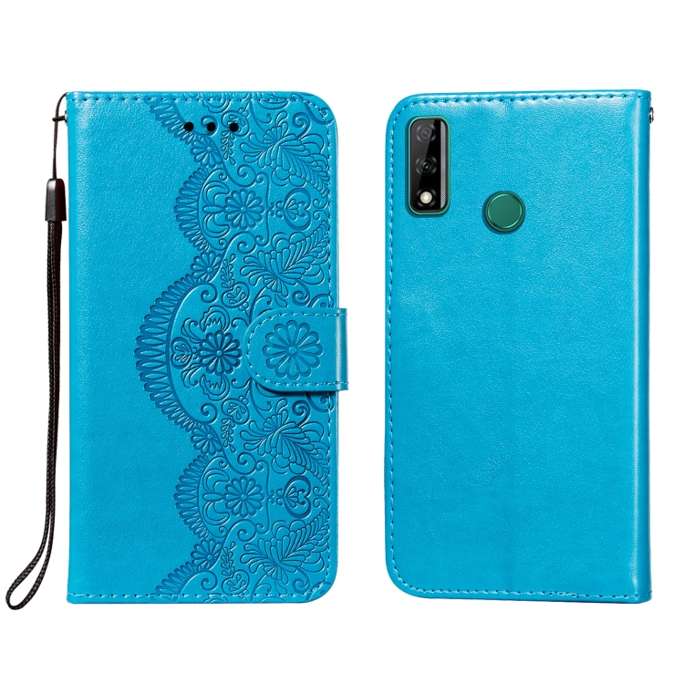 

For Huawei Honor Y8s Flower Vine Embossing Pattern Horizontal Flip Leather Case with Card Slot & Holder & Wallet & Lanyard(Blue)