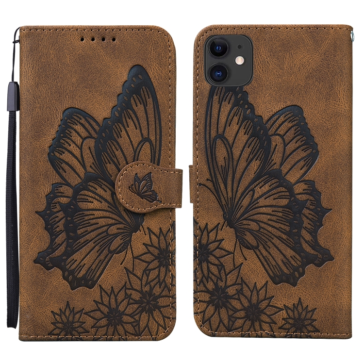 

Retro Skin Feel Butterflies Embossing Horizontal Flip Leather Case with Holder & Card Slots & Wallet For iPhone 11(Brown)