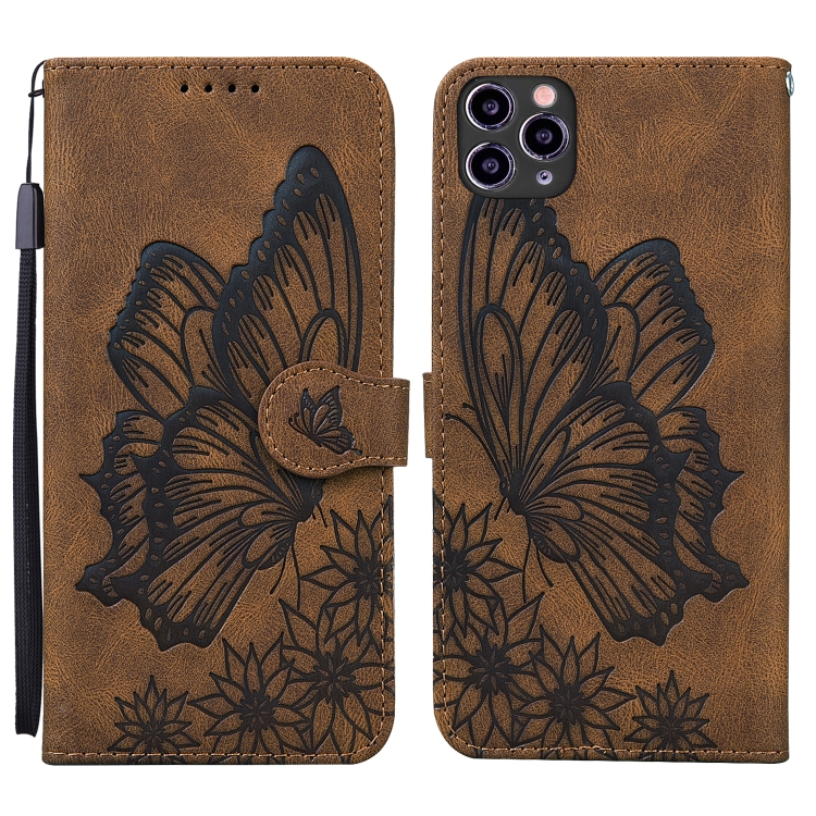 

Retro Skin Feel Butterflies Embossing Horizontal Flip Leather Case with Holder & Card Slots & Wallet For iPhone 11 Pro(Brown)