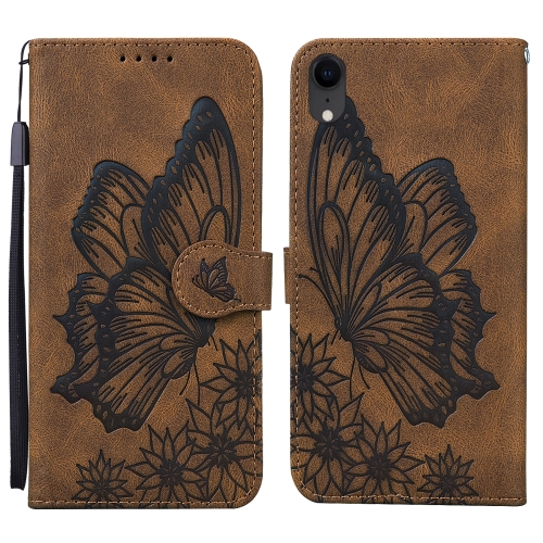 

Retro Skin Feel Butterflies Embossing Horizontal Flip Leather Case with Holder & Card Slots & Wallet For iPhone XR(Brown)