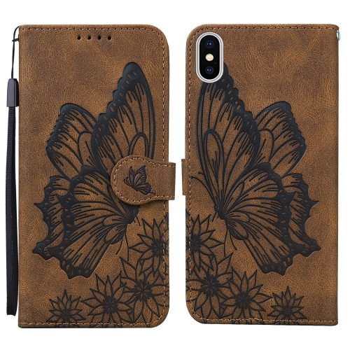 

Retro Skin Feel Butterflies Embossing Horizontal Flip Leather Case with Holder & Card Slots & Wallet For iPhone X / XS(Brown)