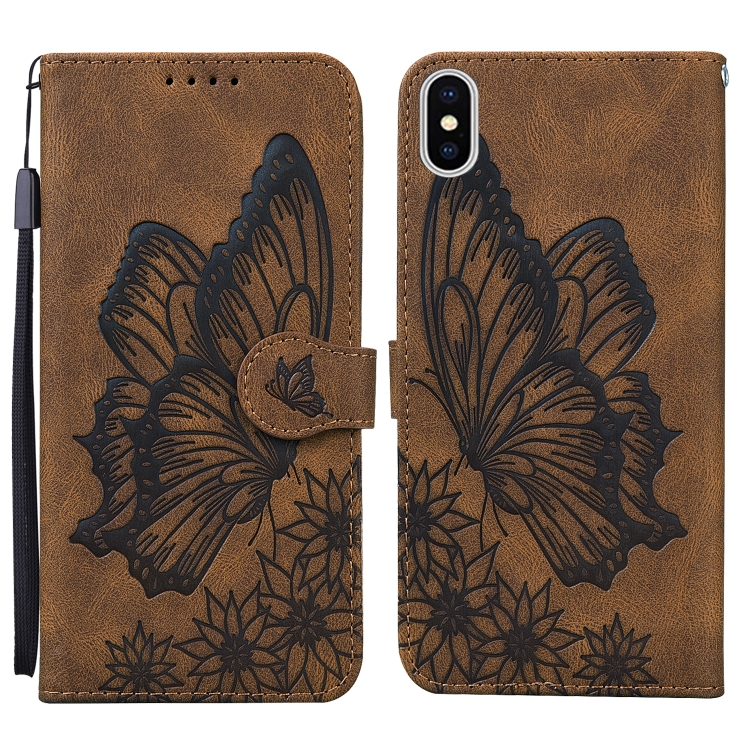 

Retro Skin Feel Butterflies Embossing Horizontal Flip Leather Case with Holder & Card Slots & Wallet For iPhone XS Max(Brown)