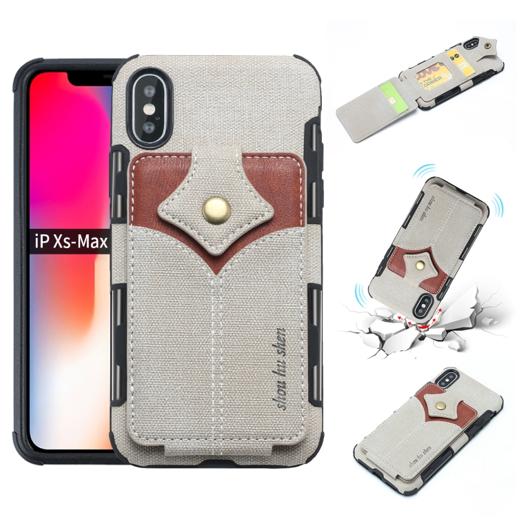

For iPhone XS Max Cloth Texture + PU + TPU Shockproof Protective Case with Card Slots(Grey)