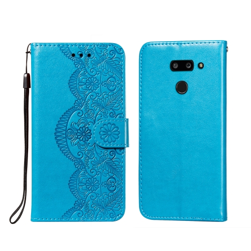 

For LG G8 ThinQ Flower Vine Embossing Pattern Horizontal Flip Leather Case with Card Slot & Holder & Wallet & Lanyard(Blue)