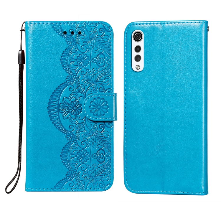 

For LG G9 Flower Vine Embossing Pattern Horizontal Flip Leather Case with Card Slot & Holder & Wallet & Lanyard(Blue)