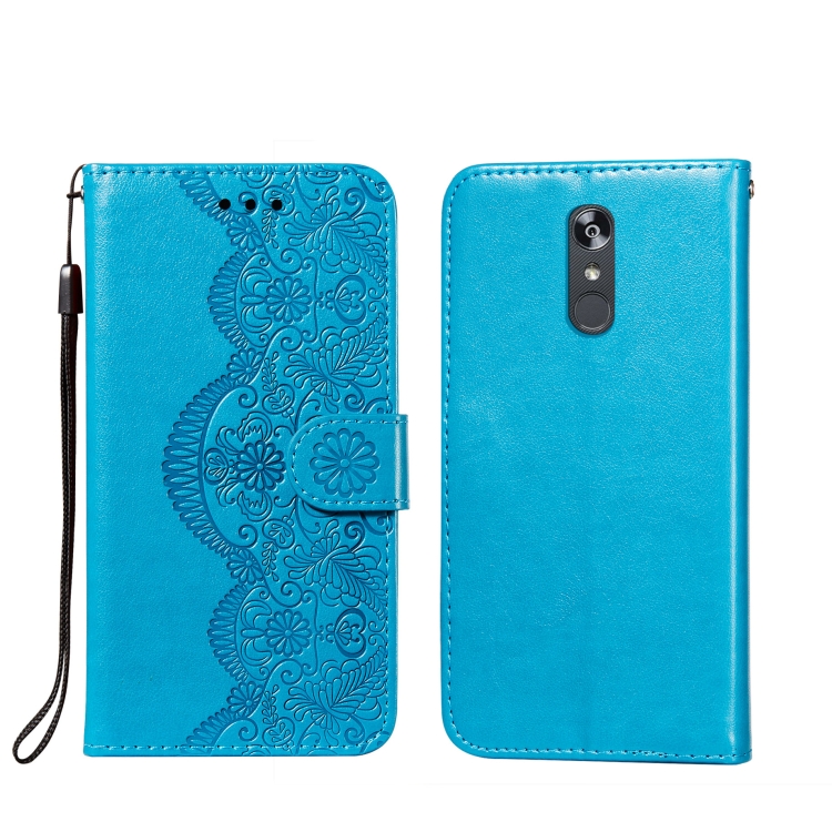

For LG Stylo 4 Flower Vine Embossing Pattern Horizontal Flip Leather Case with Card Slot & Holder & Wallet & Lanyard(Blue)