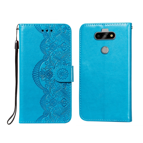

For LG K31 Flower Vine Embossing Pattern Horizontal Flip Leather Case with Card Slot & Holder & Wallet & Lanyard(Blue)