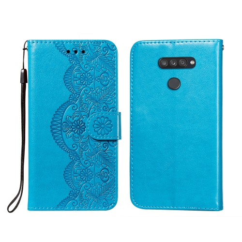 

For LG K50S Flower Vine Embossing Pattern Horizontal Flip Leather Case with Card Slot & Holder & Wallet & Lanyard(Blue)