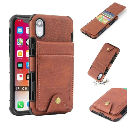 

For iPhone XR Cloth Texture + TPU Shockproof Protective Case with Vertical Flip Card Slots(Brown)