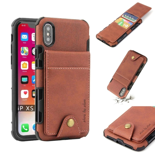 

For iPhone XS / X Cloth Texture + TPU Shockproof Protective Case with Vertical Flip Card Slots(Brown)